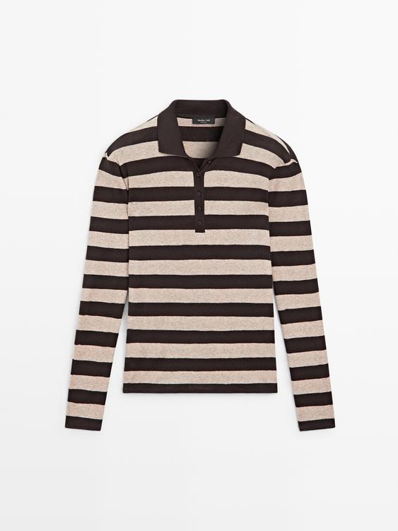 Cotton blend knit polo sweater