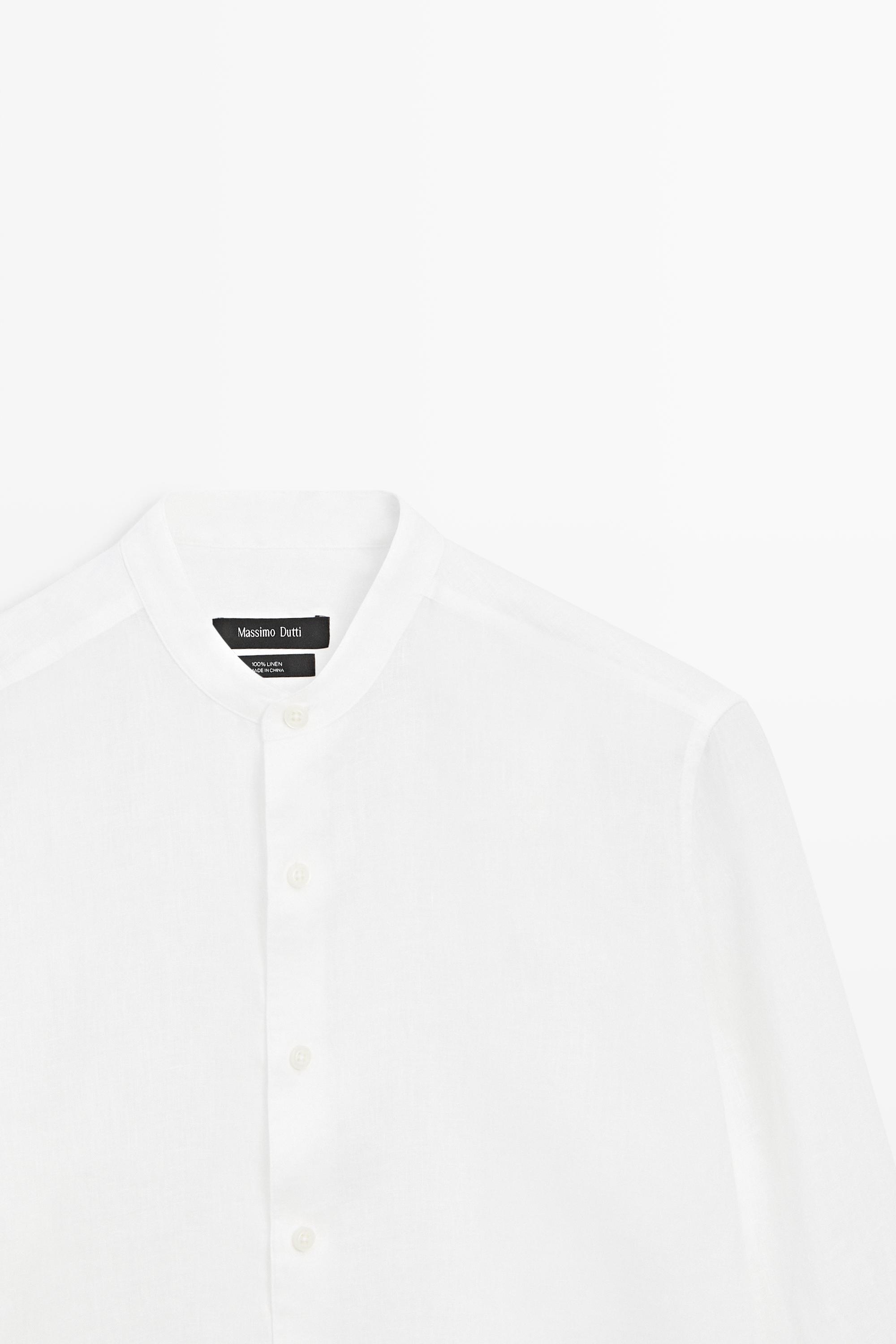 Chemise regular fit 100 % lin à col officier