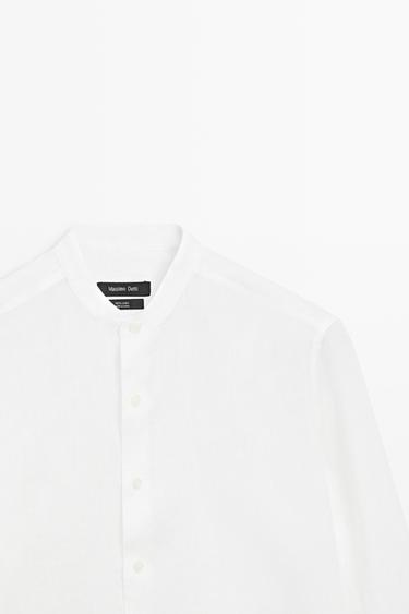 100% linen regular fit stand collar shirt — White 2
