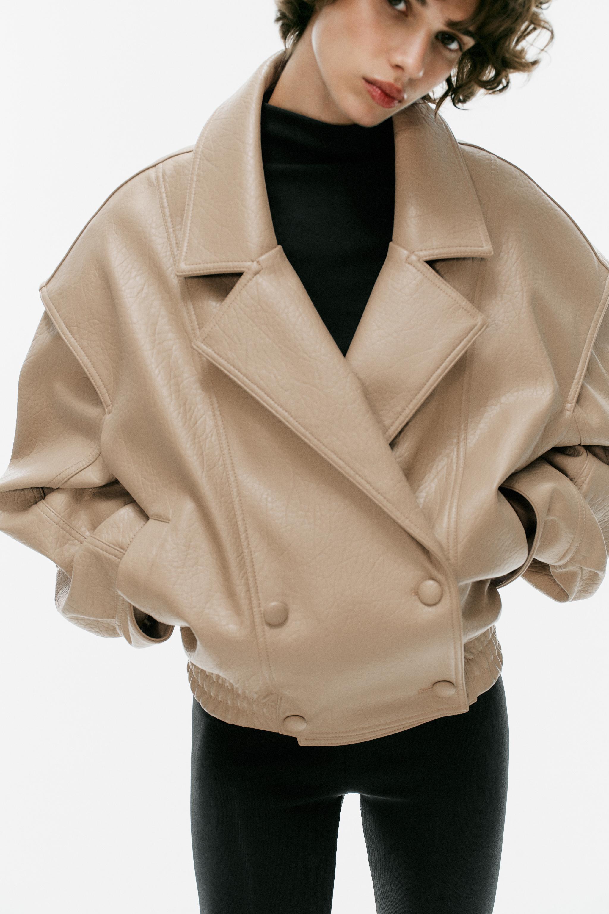 Zara Suni Deri Bomber Ceket görsel 5