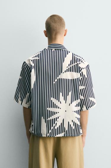 CHEMISE COUPE BOXY À IMPRIMÉ RAYURES - Bleu marine foncé de Zara - Image 2