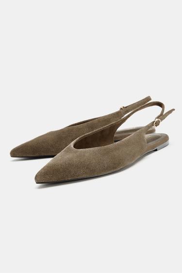CHAUSSURES EN CROÛTE DE CUIR POINTUES - Marron sable de Zara - Image 3