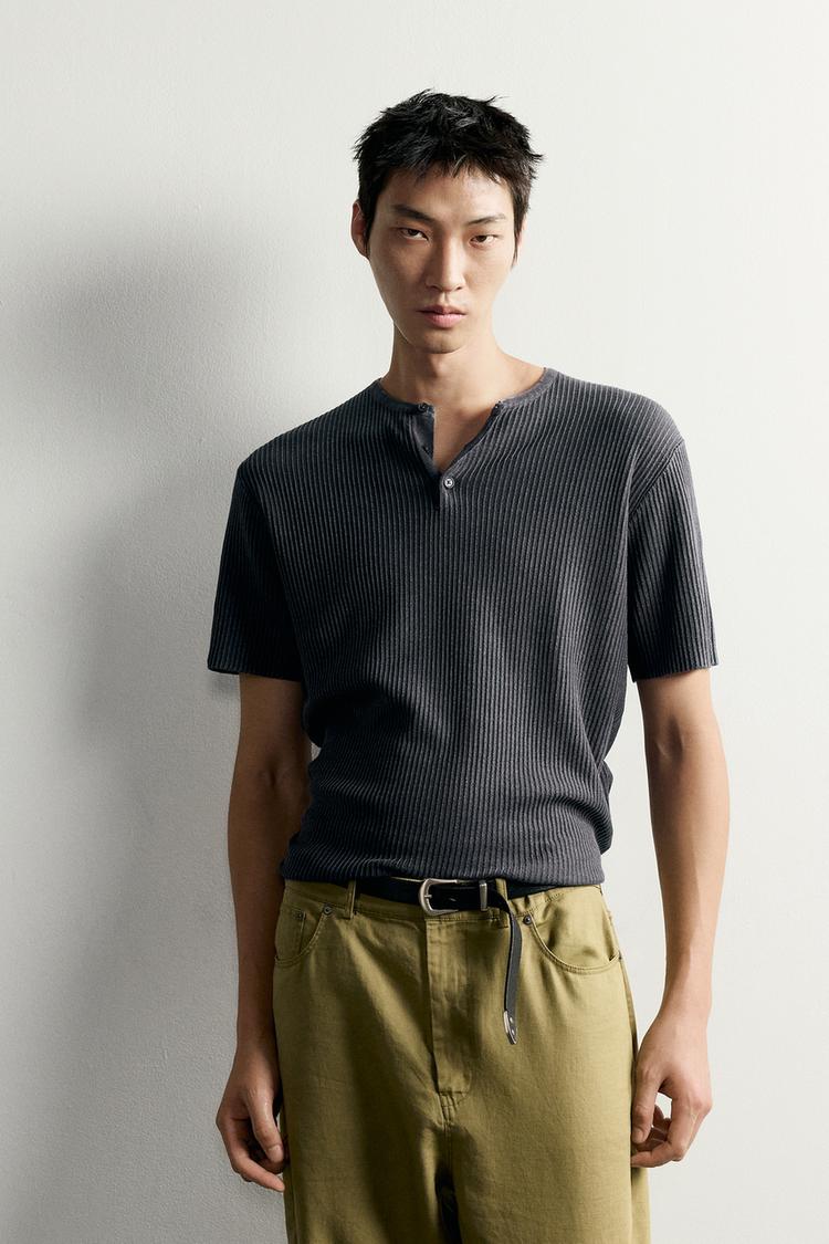 WASHED KNIT HENLEY T-SHIRT