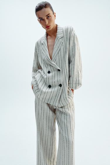 BLAZER À RAYURES ET SEQUINS - Beige clair de Zara - Image 3