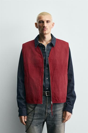 Zara WASHED PADDED VEST - Red
