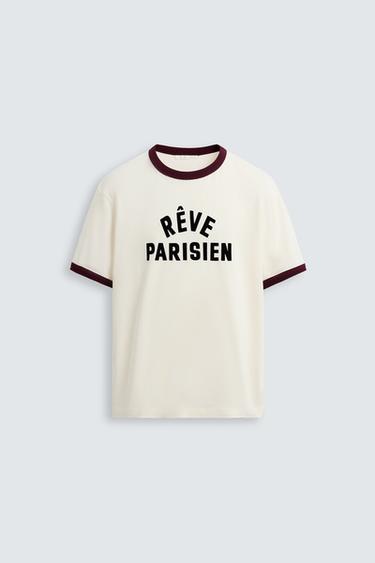 T-SHIRT WITH CONTRASTING RIBBED TRIMS - Ecru by Zara