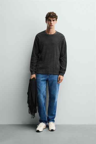 Zara WAFFLE WEAVE T-SHIRT - Striped - Image 0