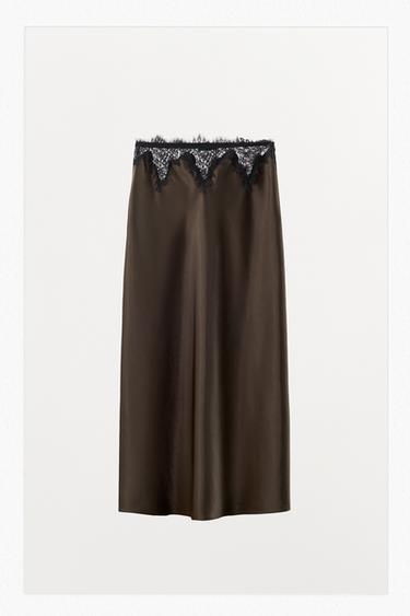 SAIA ACETINADA COM RENDA - VERDE da Zara