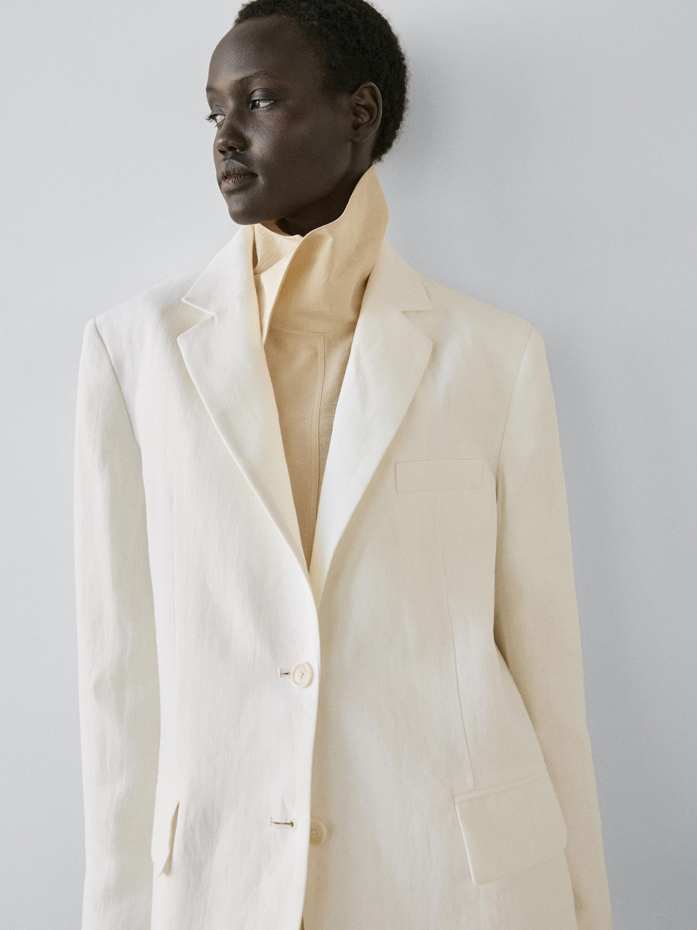 100% linen suit blazer — Oyster-white