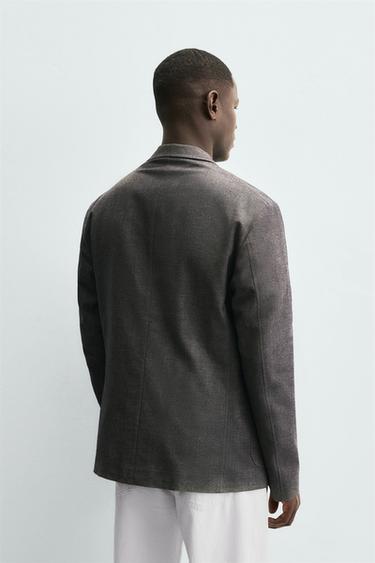 HERRINGBONE TEXTURED BLAZER - Grey green by Zara - Image 2