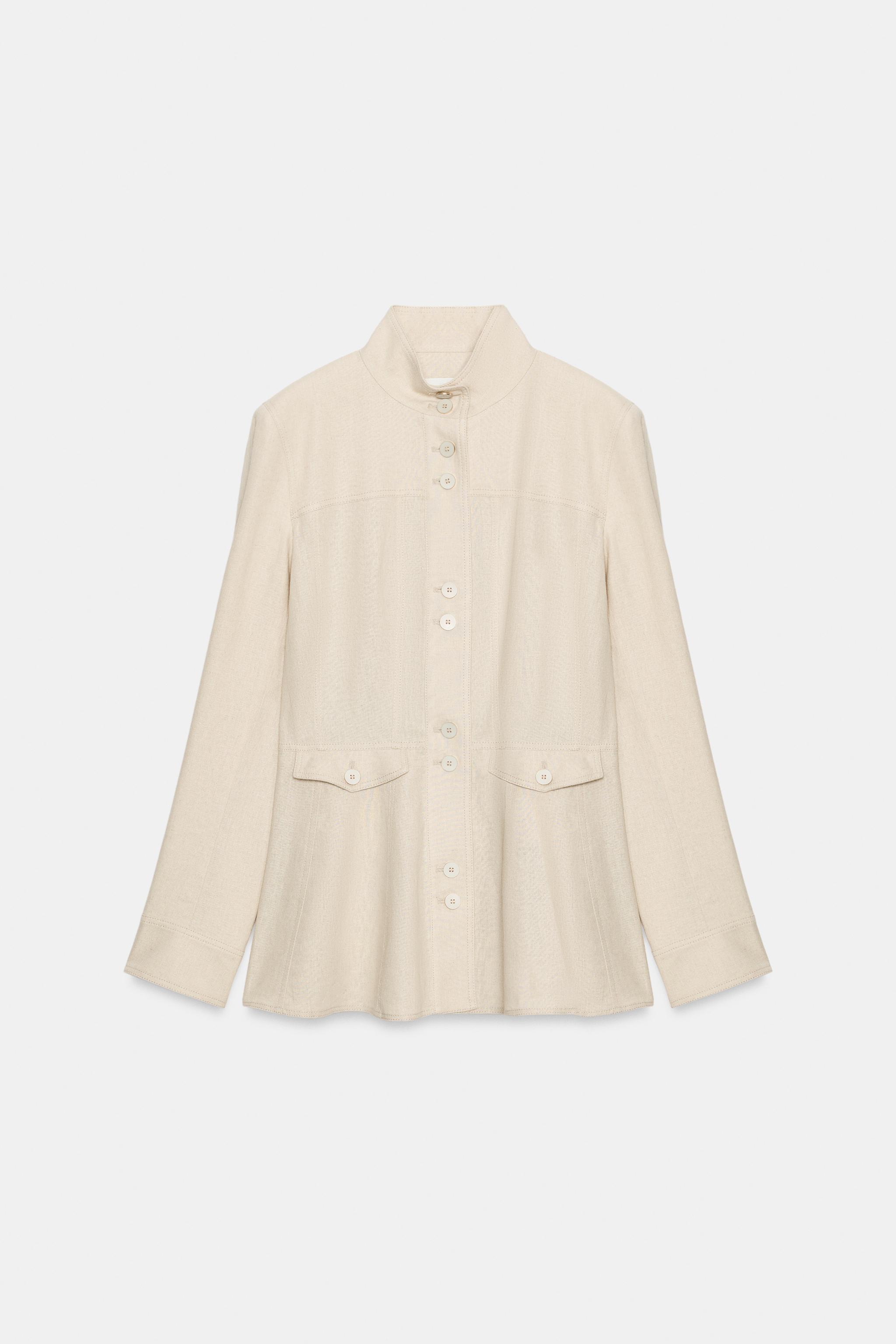FITTED LINEN JACKET WITH SHOULDER PADS