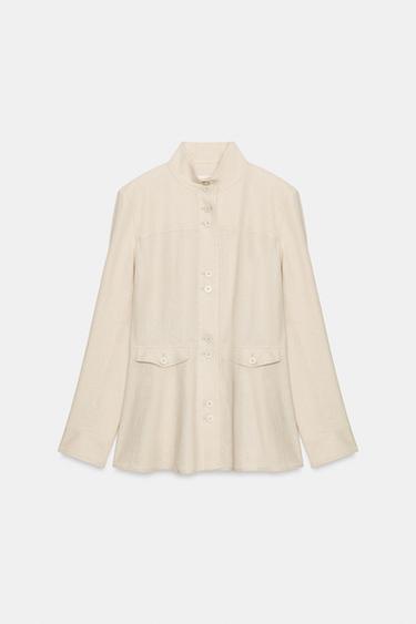 FITTED JACKET WITH LINEN AND SHOULDER PADS - Light beige by Zara