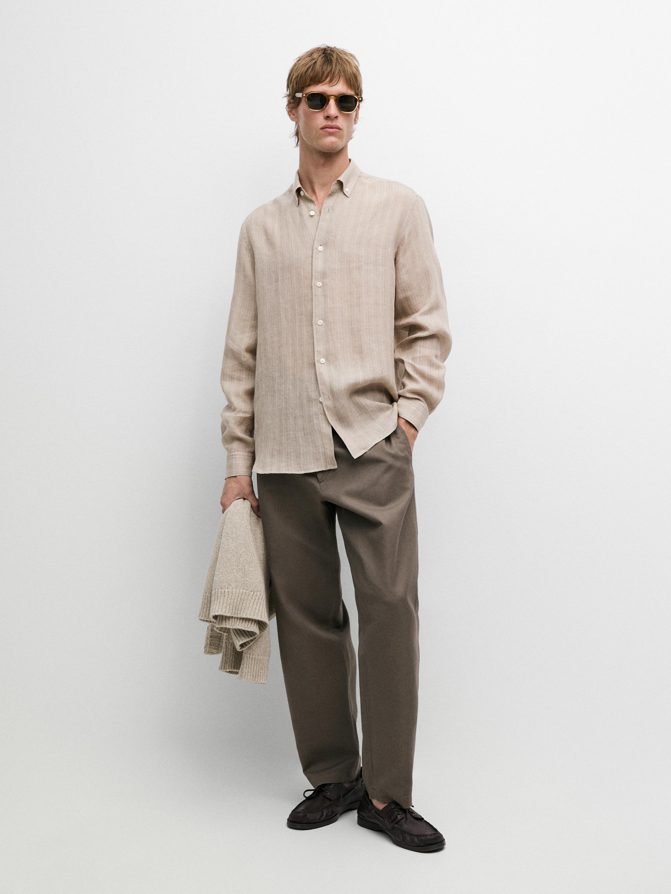 100% linen striped slim fit shirt