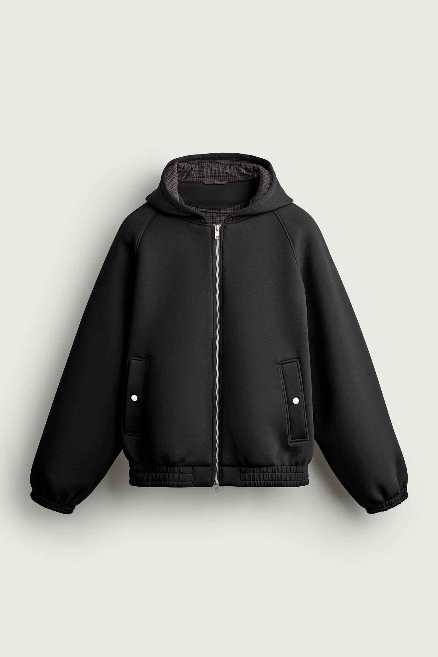 Мужская куртка Zara Relaxed Fit Technical Hoodie Jacket, цвет: Чёрный — фото 7