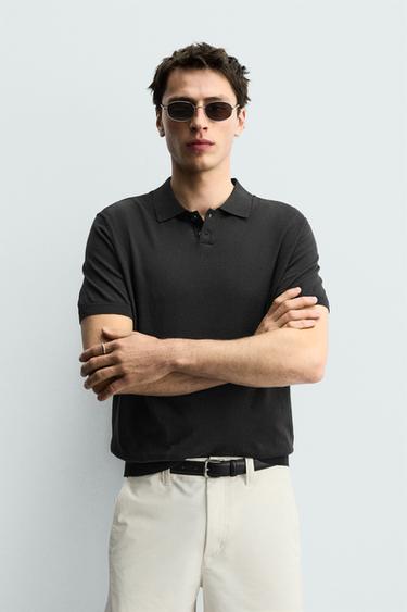 POLO PUNTO REGULAR FIT ALGODÓN - LINO - Gris oscuro de Zara