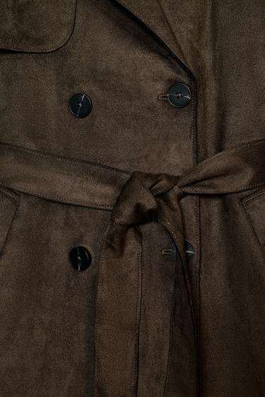 TRENCH LONG EFFET DAIM AVEC CEINTURE - Kaki clair de Zara - Image 8