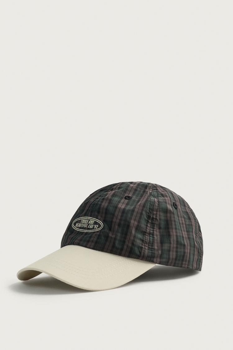 PLAID EMBROIDERED TEXT CAP — various