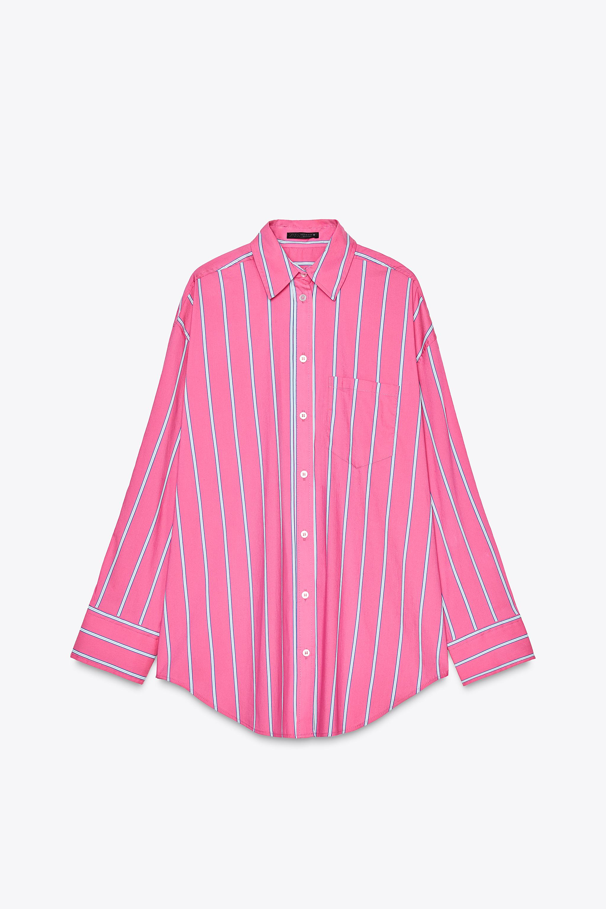 Blusa Rosa Zara Camisa Oversize Mujer CAMISA OVERSIZE RAYAS Fucsia