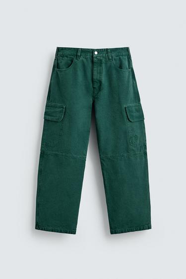 JEANS CARGO STRAIGHT FIT - Verde de Zara