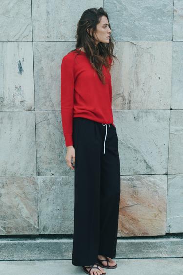 ÇİFT BEL BANTLI WIDE LEG PANTOLON