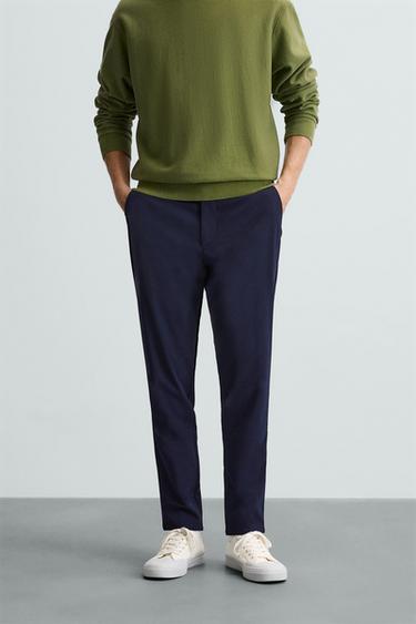 Zara SLIM FIT STRETCH PANTS - Navy blue