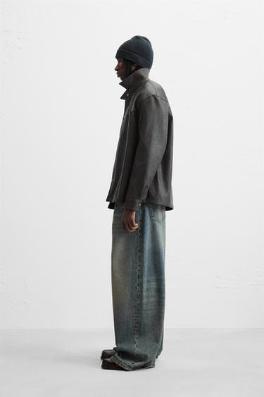 SURCHEMISE EN MATIÈRE SYNTHÉTIQUE DÉLAVÉE - Noir / Marron de Zara - Image 3
