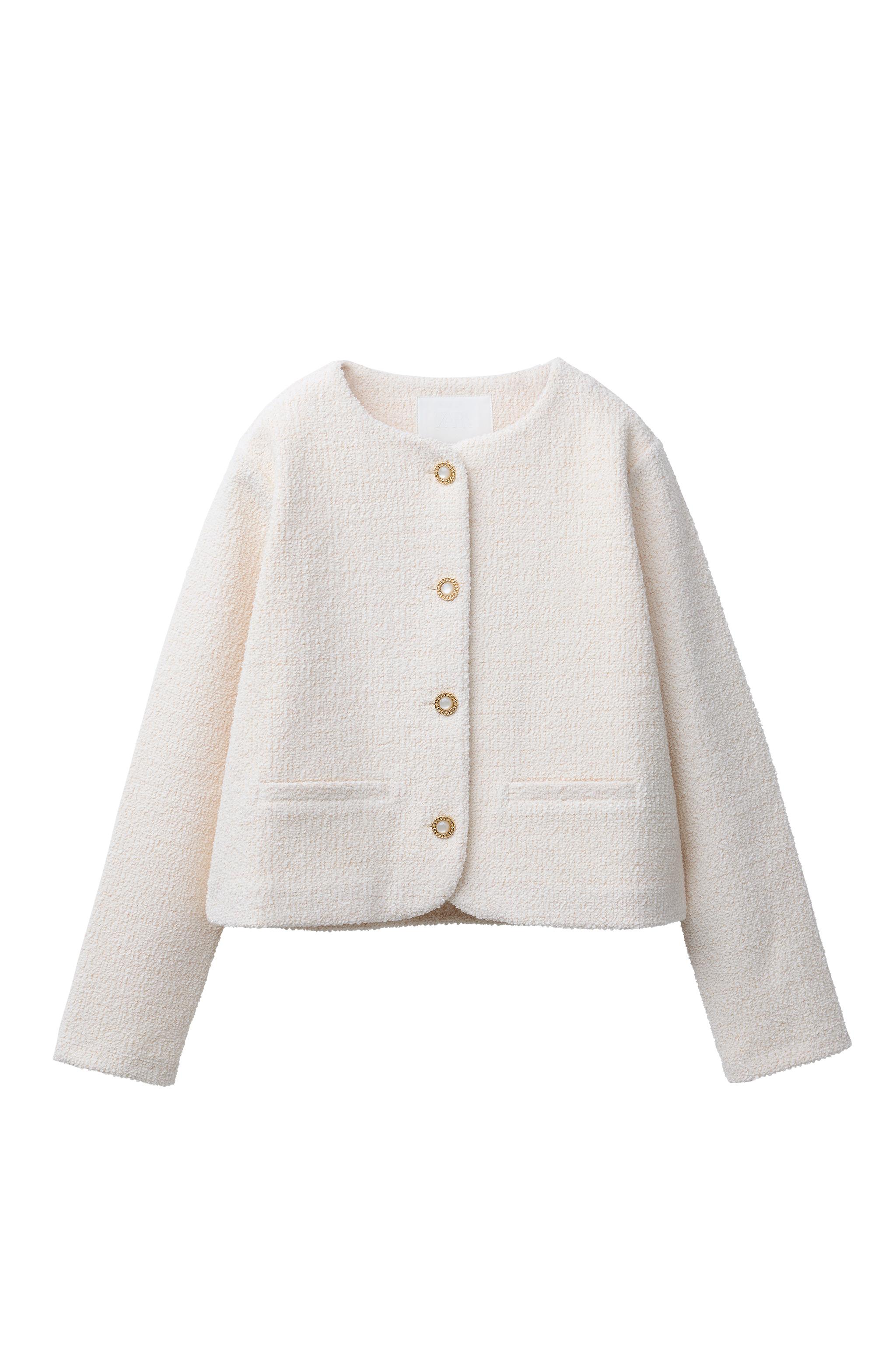 ビジューボタン付きテクスチャー素材ジャケット - エクリュ | ZARA