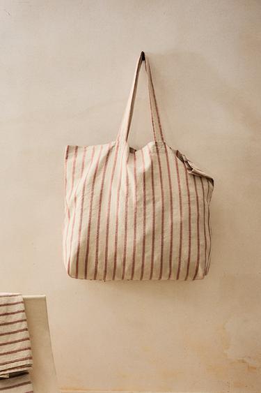 SAC DE PLAGE COTON LIN RAYURES - Corail de Zara - Image 5