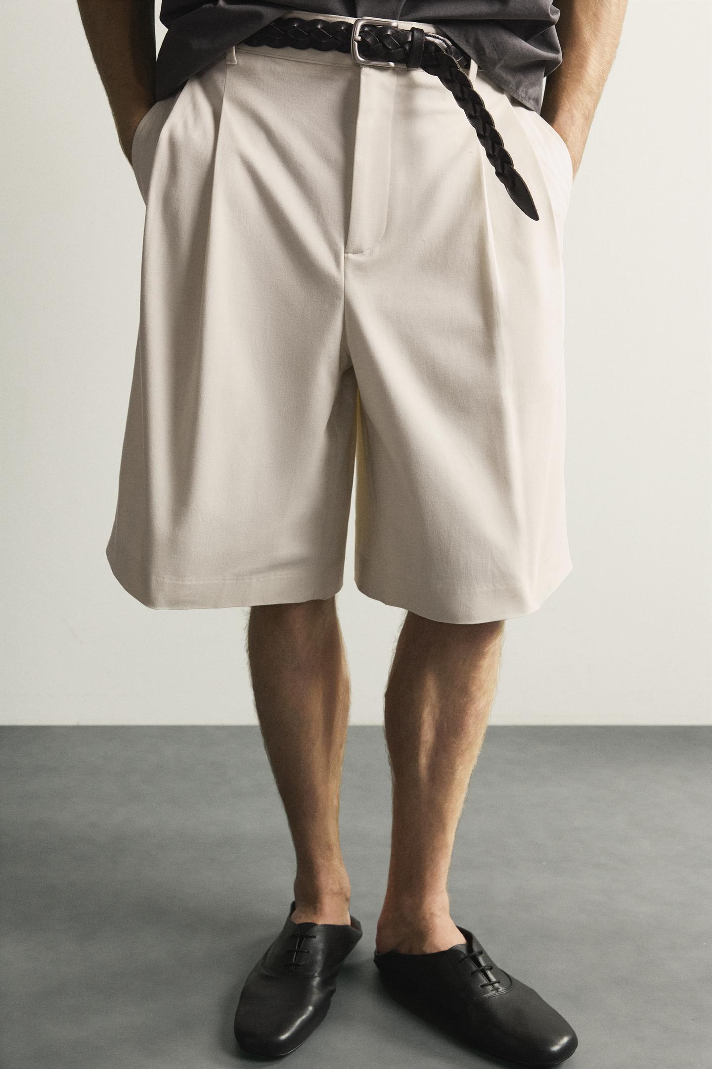 Мужские шорты Zara Wide Fit Pleated, цвет: Устричный белый — фото 5