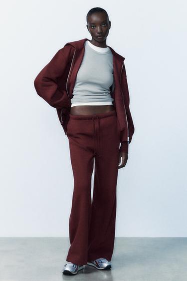 Zara STRAIGHT LEG SWEATPANTS - Burgundy