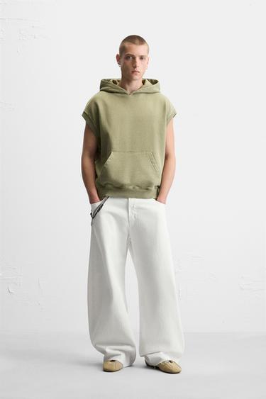 SUDADERA LAVADA CAPUCHA - Khaki oscuro de Zara - Imagen 0