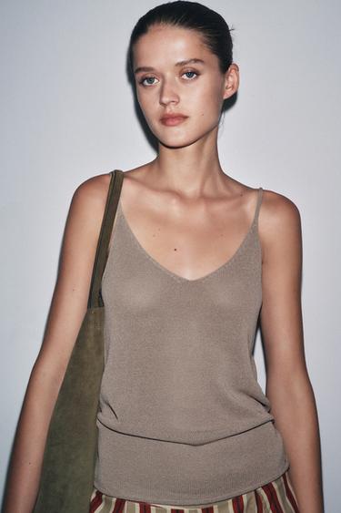 Zara STRAPPY KNIT TOP - Straw