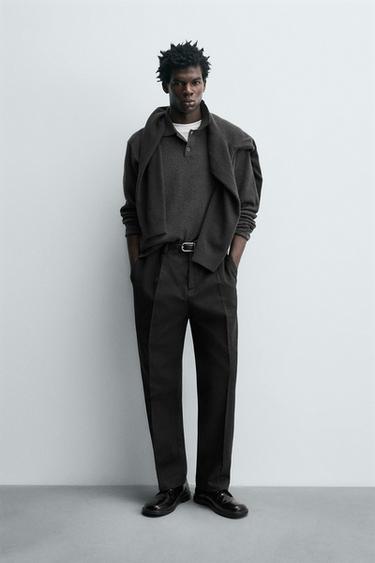 TEXTURED COTTON/WOOL TROUSERS - Grey by Zara - Image 0