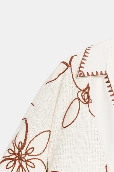 BLOUSE CAFTAN BRODÉE - Écru / Marron de Zara - Image 7