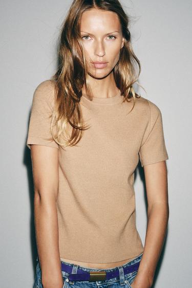 SOFT-TOUCH KNIT TOP - camel by Zara