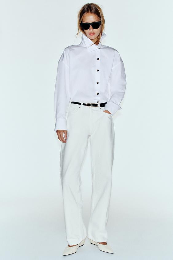 POPLIN SHIRT WITH HIGH NECK - White by Zara - Image 0