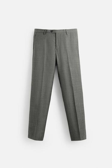 Zara 100% WOOL STRUCTURE SUIT PANTS - Gray / Tan