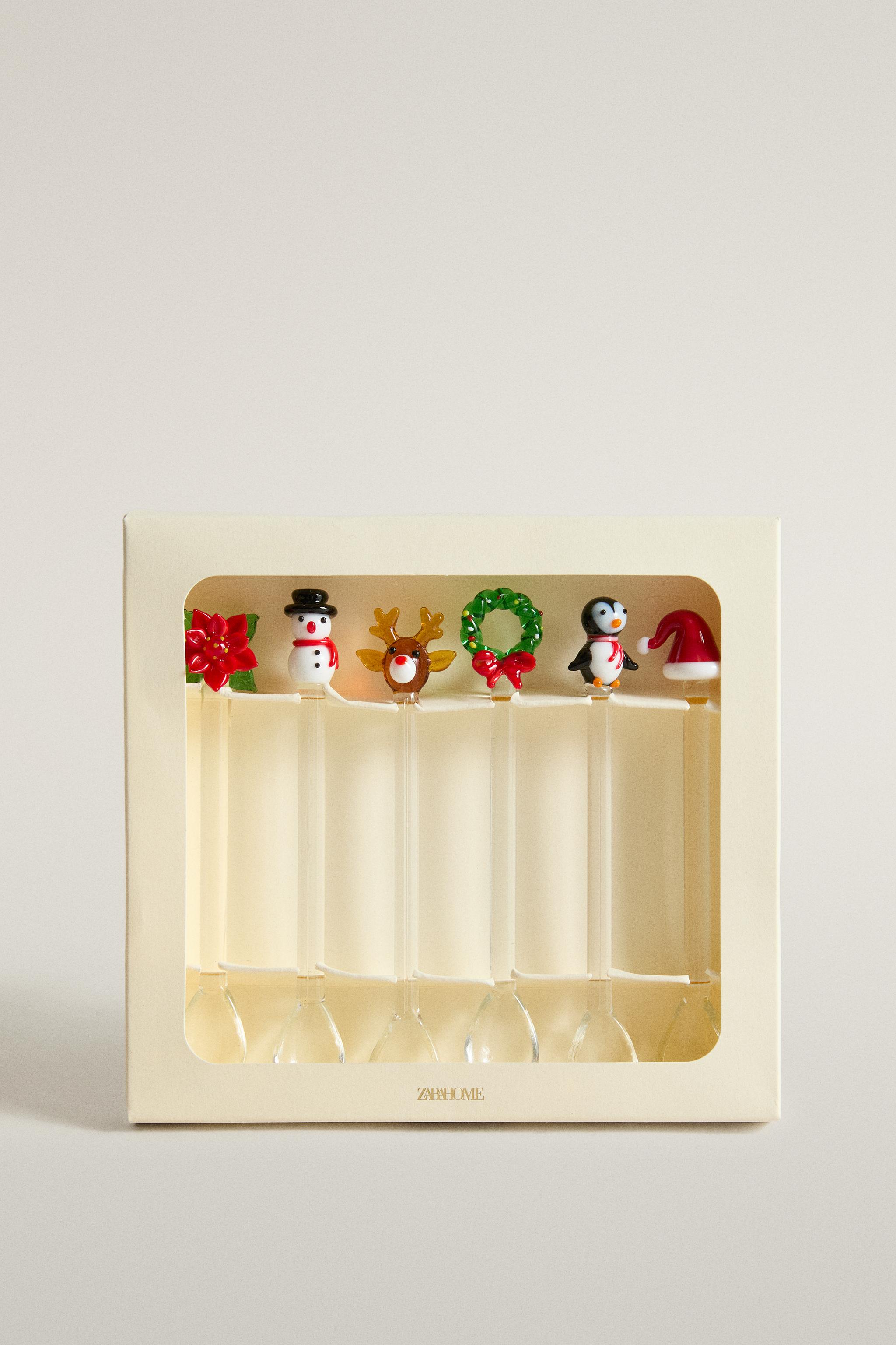 GLASS CHRISTMAS DESSERT SPOON SET (SET OF 6)
