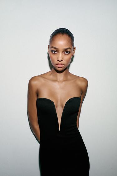 ROBE MIDI ENCOLURE CŒUR - Noir de Zara - Image 1