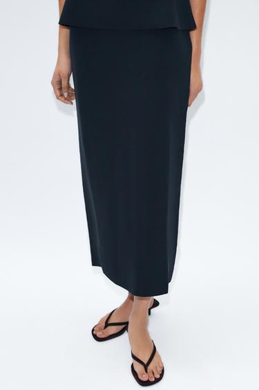 FALDA MIDI PUNTO - Azul de Zara