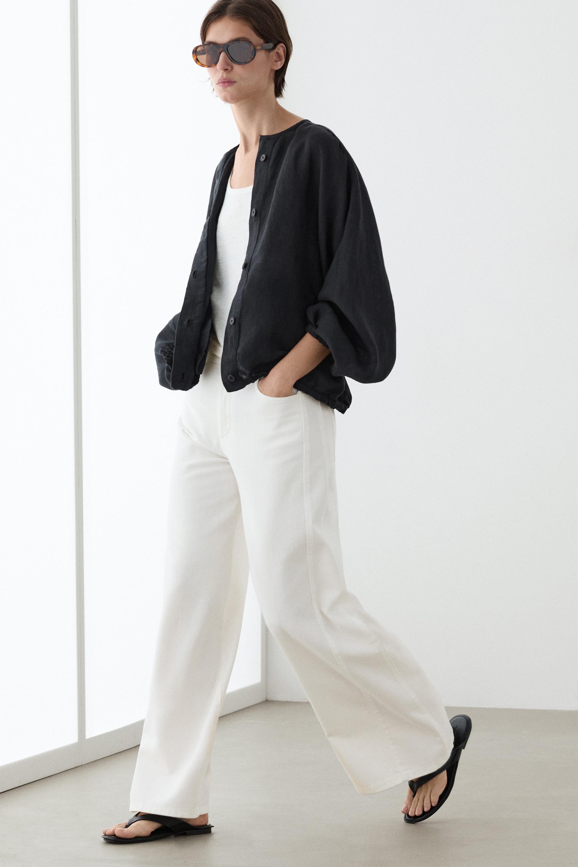 100% linen puff bomber jacket