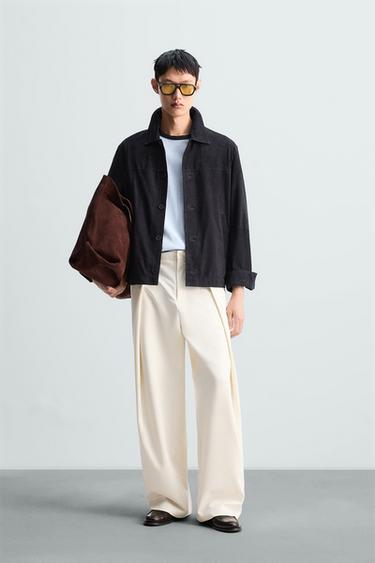 SUEDE LEATHER JACKET - Navy blue by Zara - Image 0