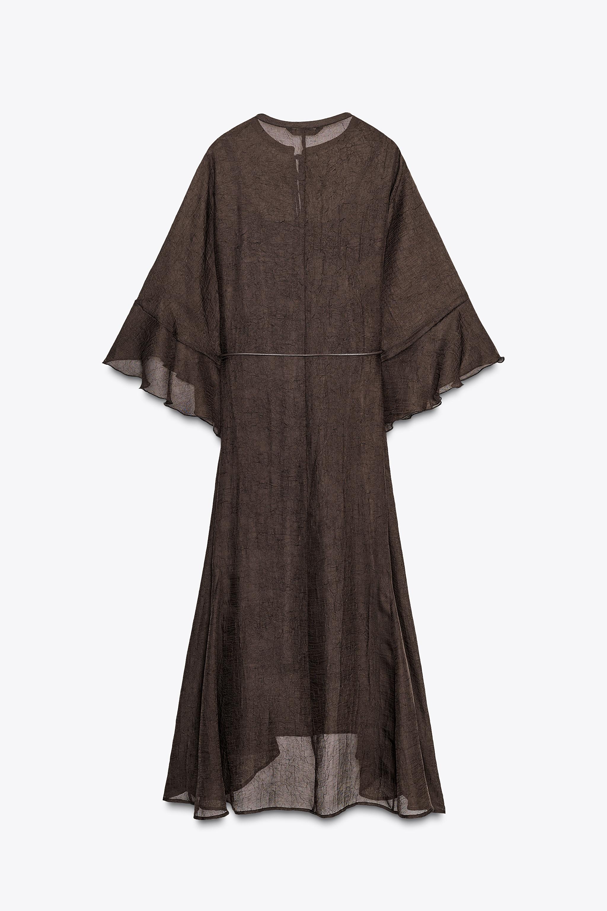 SUKIENKA KAFTAN Z PASKIEM - Czekoladowy | ZARA Polska / Poland