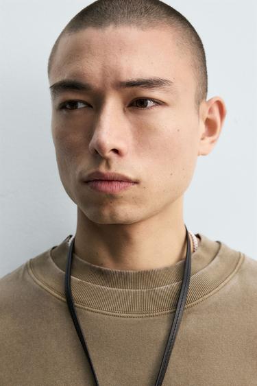 WASHED DOUBLE NECK T-SHIRT - Brown by Zara