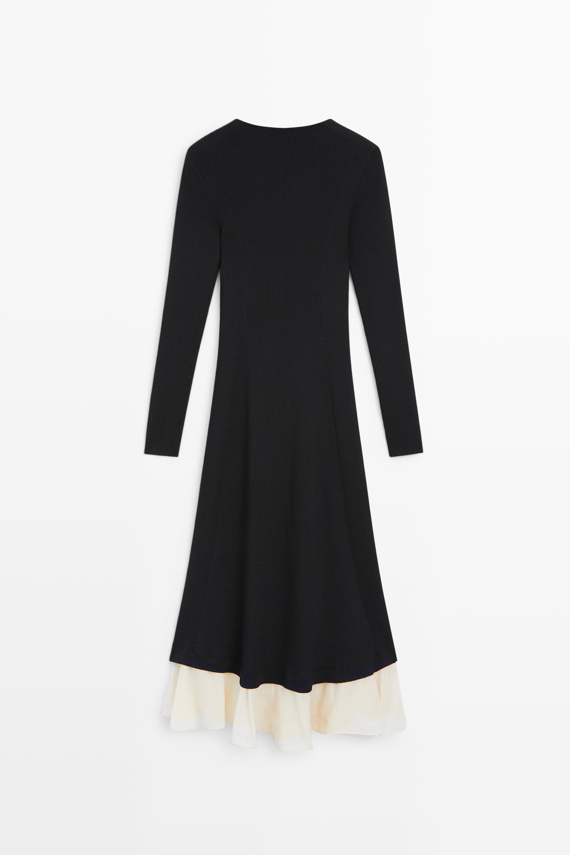 Midi dress with long sleeve and contrast detail