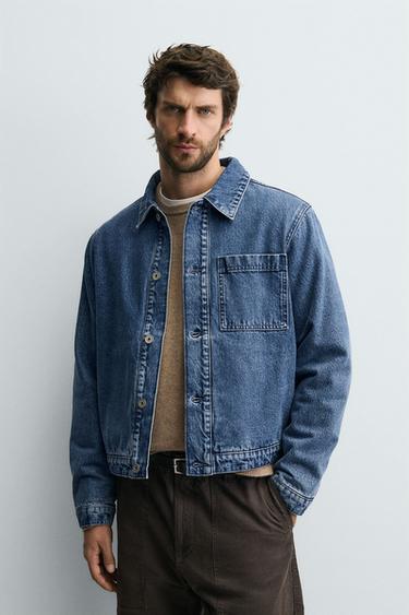 QUILTED DENIM OVERSHIRT - Mid-blue by Zara