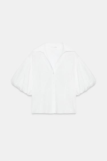 CAMISA BORDADOS MANGA ABULLONADA - Blanco de Zara