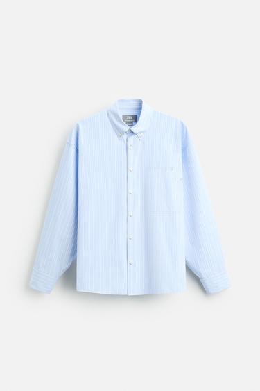 STRIPED SHIRT WITH TOPSTITCHING - Sky blue by Zara
