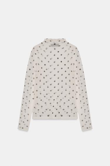 TOP PUNTO SEMITRANSPARENTE LUNARES - Blanco / Negro de Zara - Imagen 0