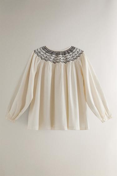 Zara GATHERED CHRISTMAS SHIRT - Ecru - Image 0